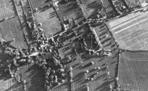 The square building of the Tower is middle-left, with the long driveway in front of it, on this aerial view taken May 1947. [Historic England collection]